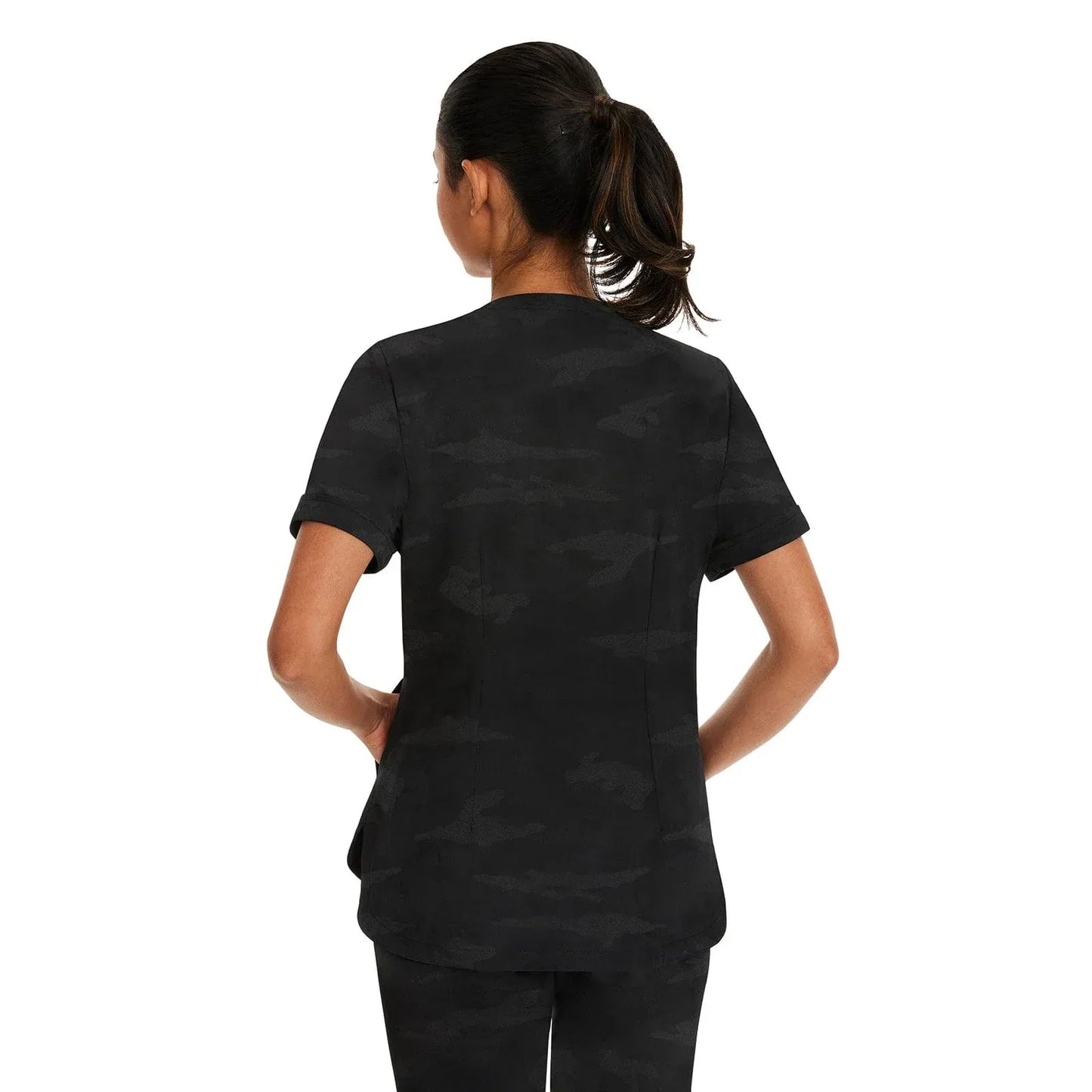 Healing Hands Purple Label Scrubs 2353 Joy Camo Top Women Black