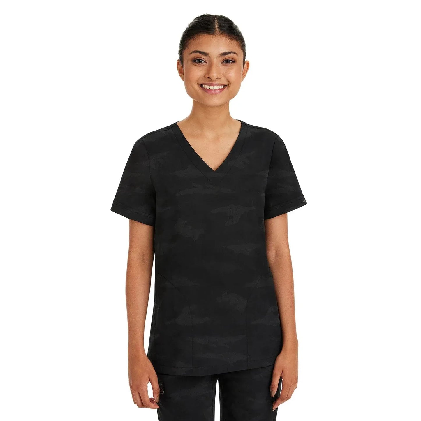 Healing Hands Purple Label Scrubs 2353 Joy Camo Top Women Black