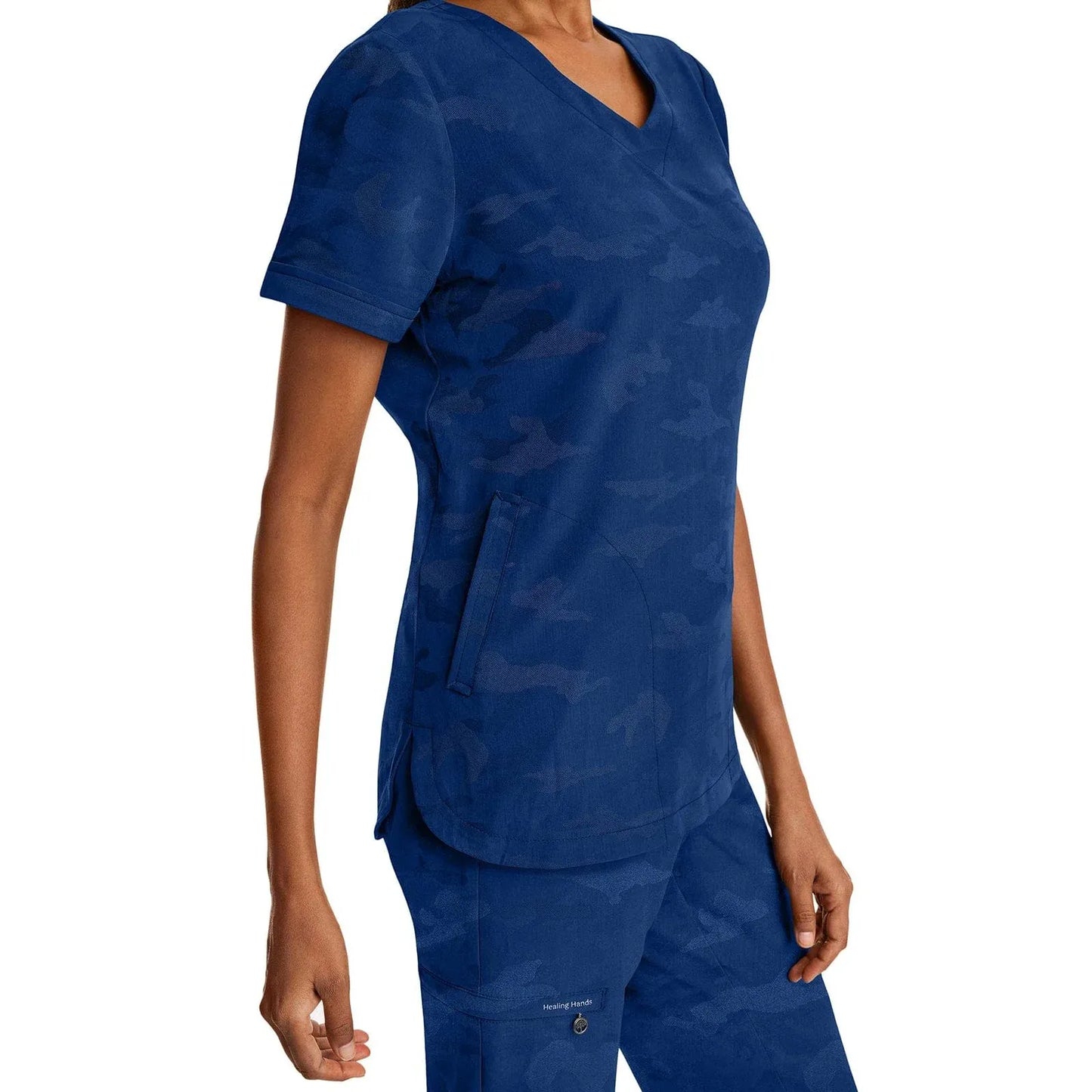 Healing Hands Purple Label Scrubs 2353 Joy Camo Top Women Navy