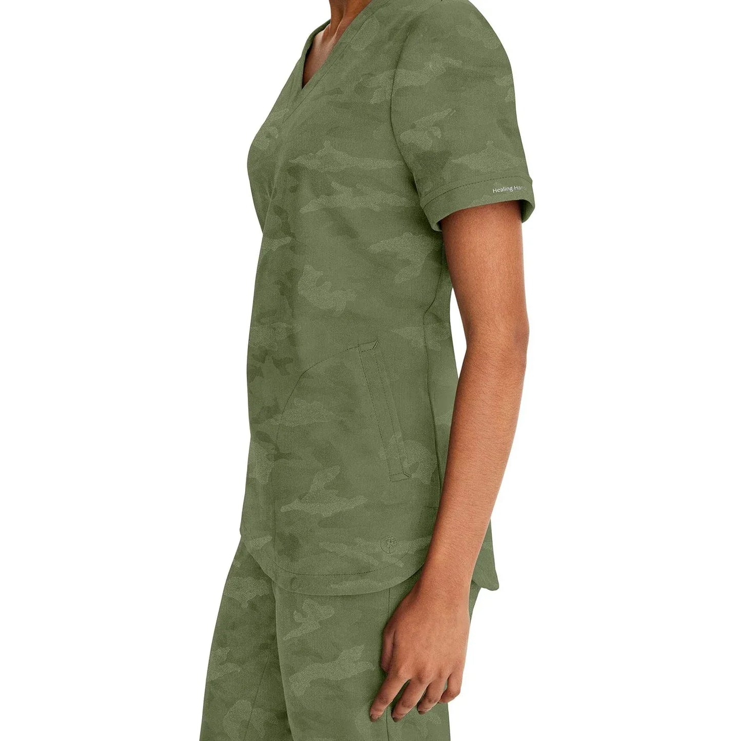 Healing Hands Purple Label Scrubs 2353 Joy Camo Top Women Olive