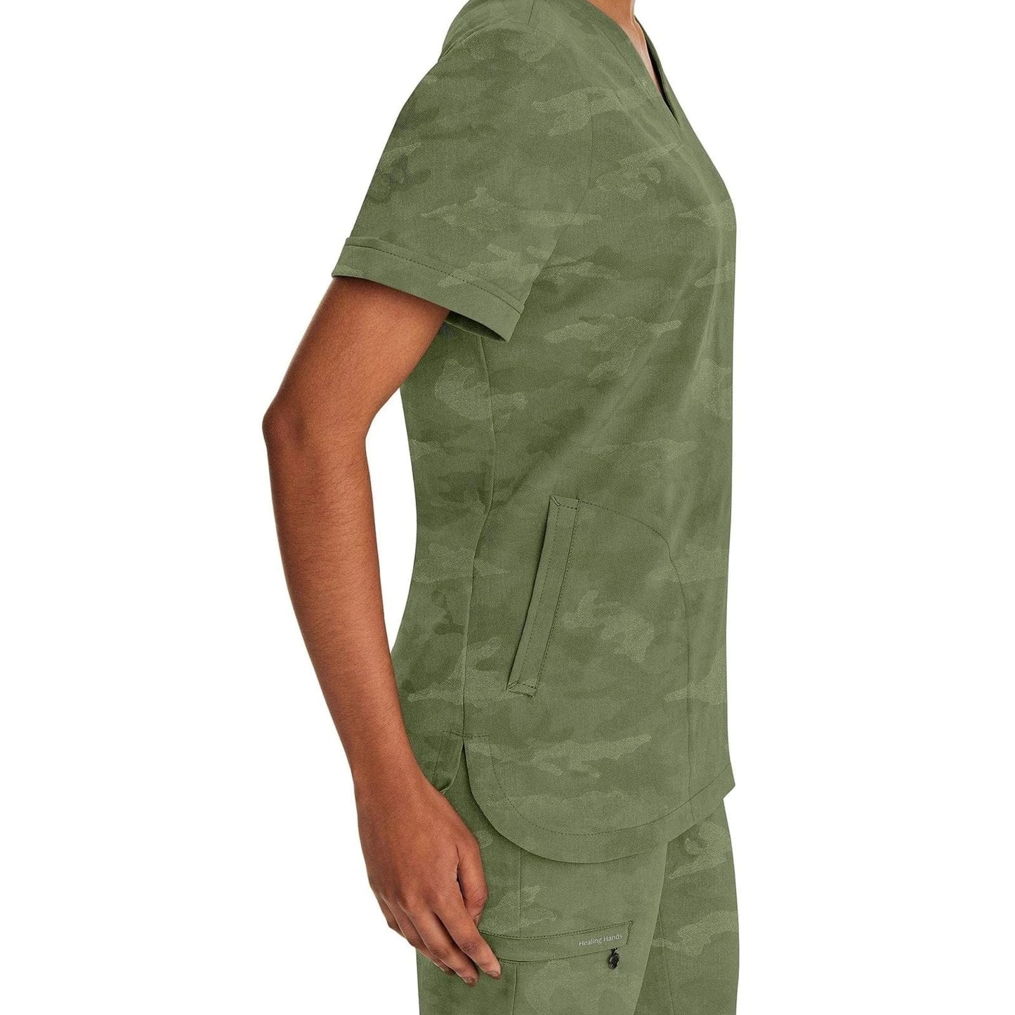 Healing Hands Purple Label Scrubs 2353 Joy Camo Top Women Olive