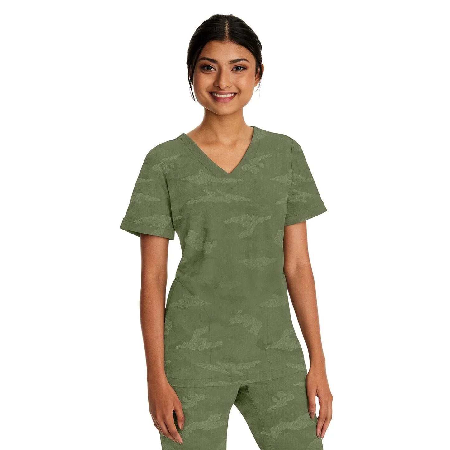 Healing Hands Purple Label Scrubs 2353 Joy Camo Top Women Olive