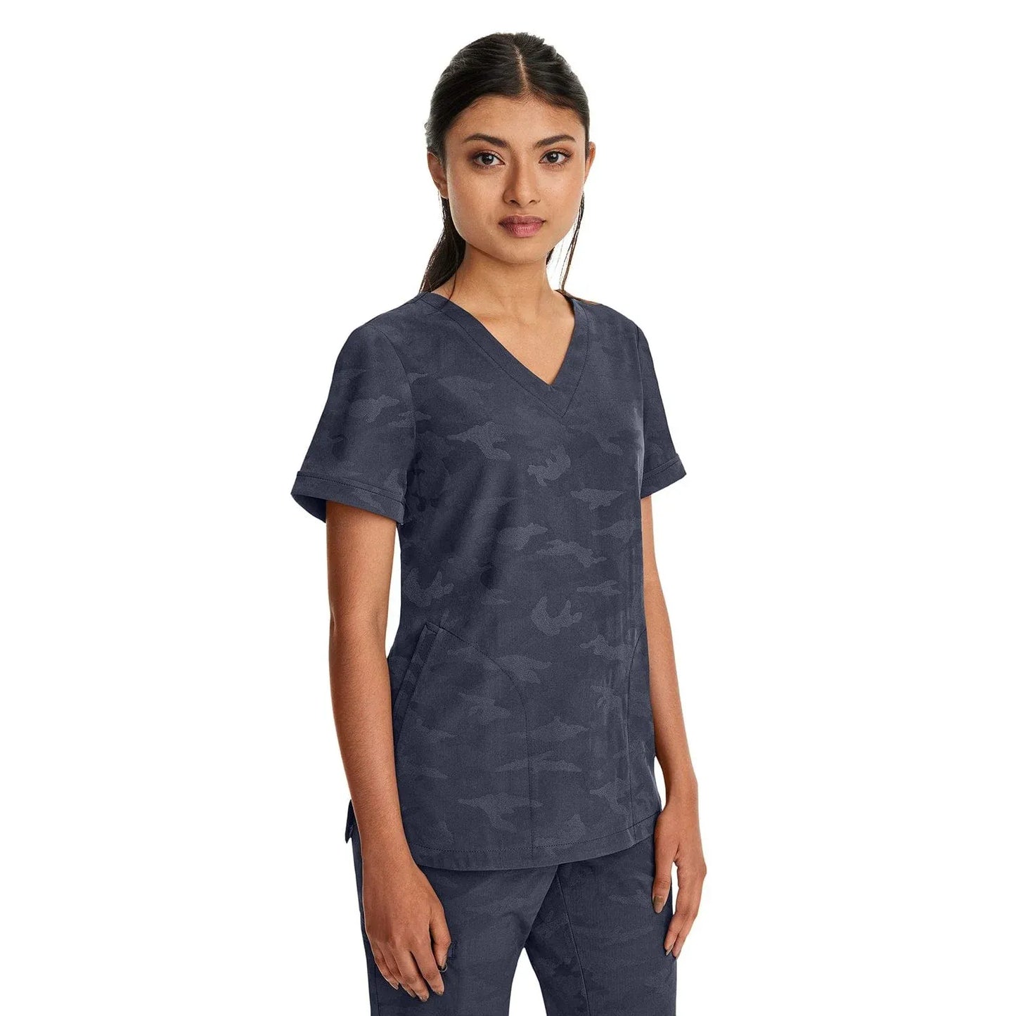 Healing Hands Purple Label Scrubs 2353 Joy Camo Top Women Pewter