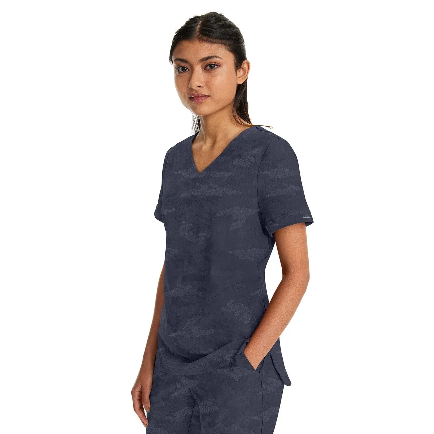 Healing Hands Purple Label Scrubs 2353 Joy Camo Top Women Pewter
