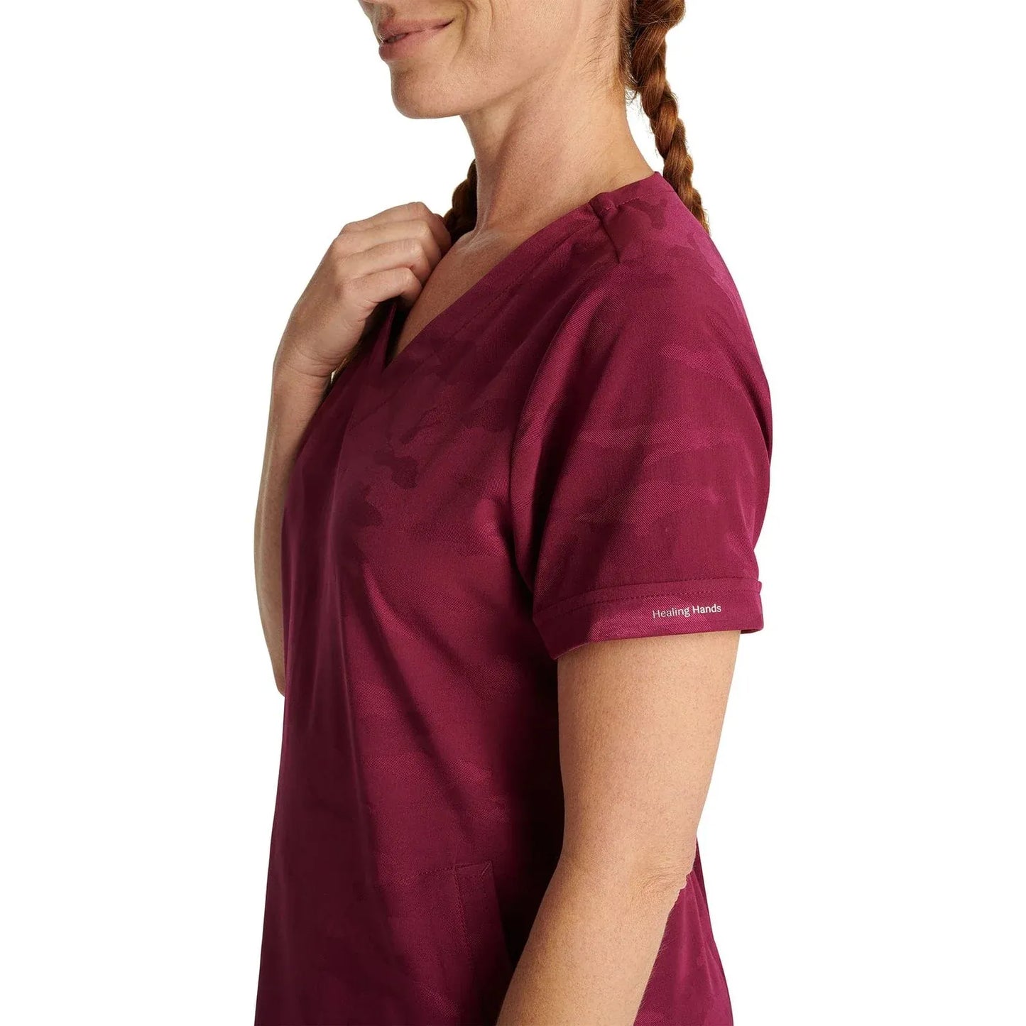Healing Hands Purple Label Scrubs 2353 Joy Camo Top Women Wine