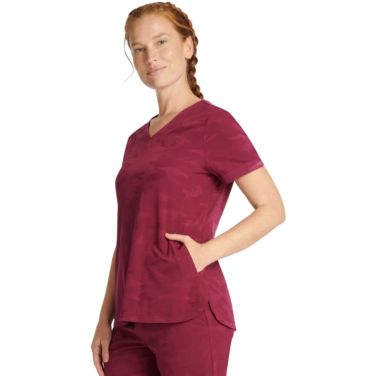 Healing Hands Purple Label Scrubs 2353 Joy Camo Top Women Wine
