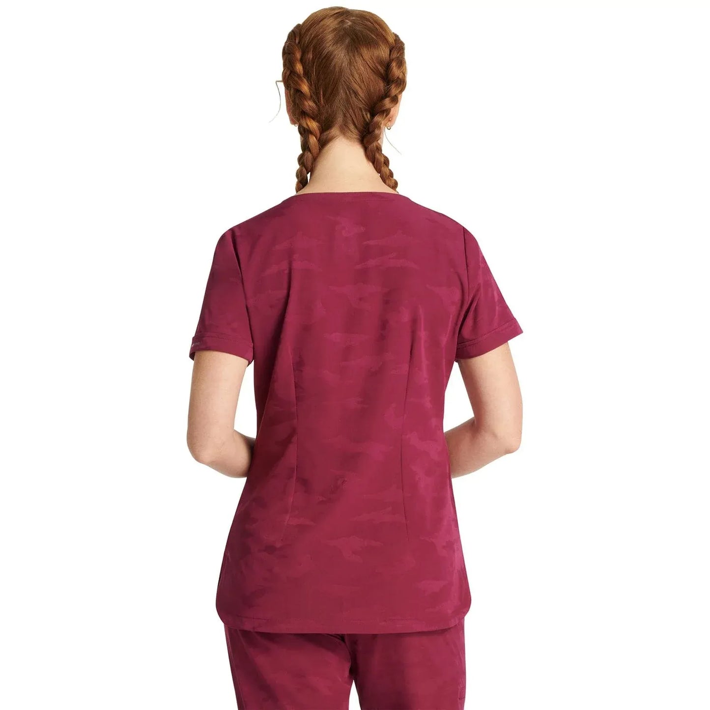 Healing Hands Purple Label Scrubs 2353 Joy Camo Top Women Wine