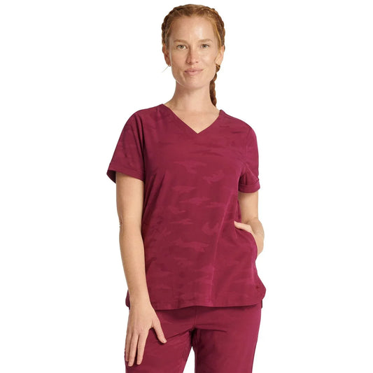 Healing Hands Purple Label Scrubs 2353 Joy Camo Top Women Wine