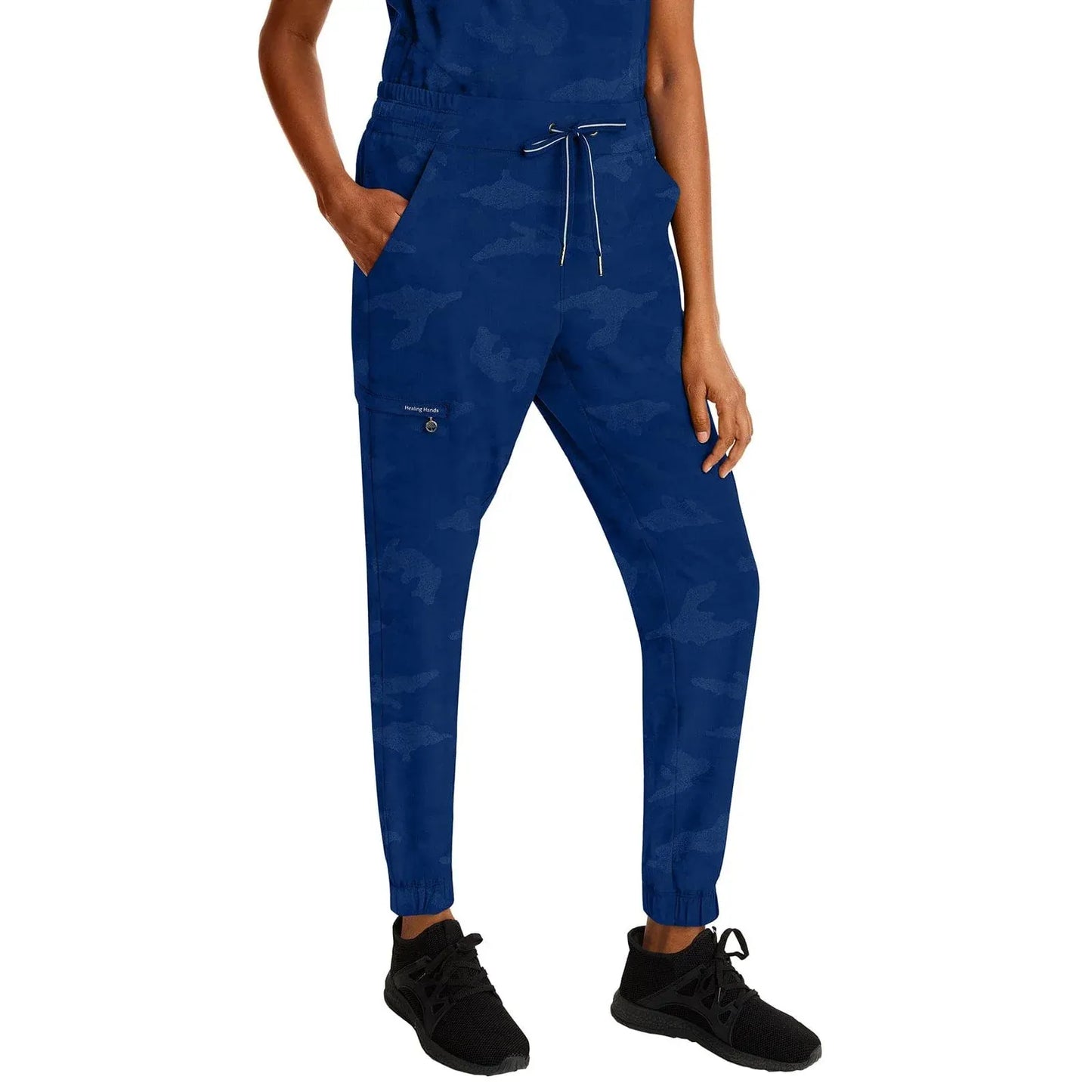 Healing Hands Purple Label Scrubs 9350 Tate Jogger Camo Pant Women Navy