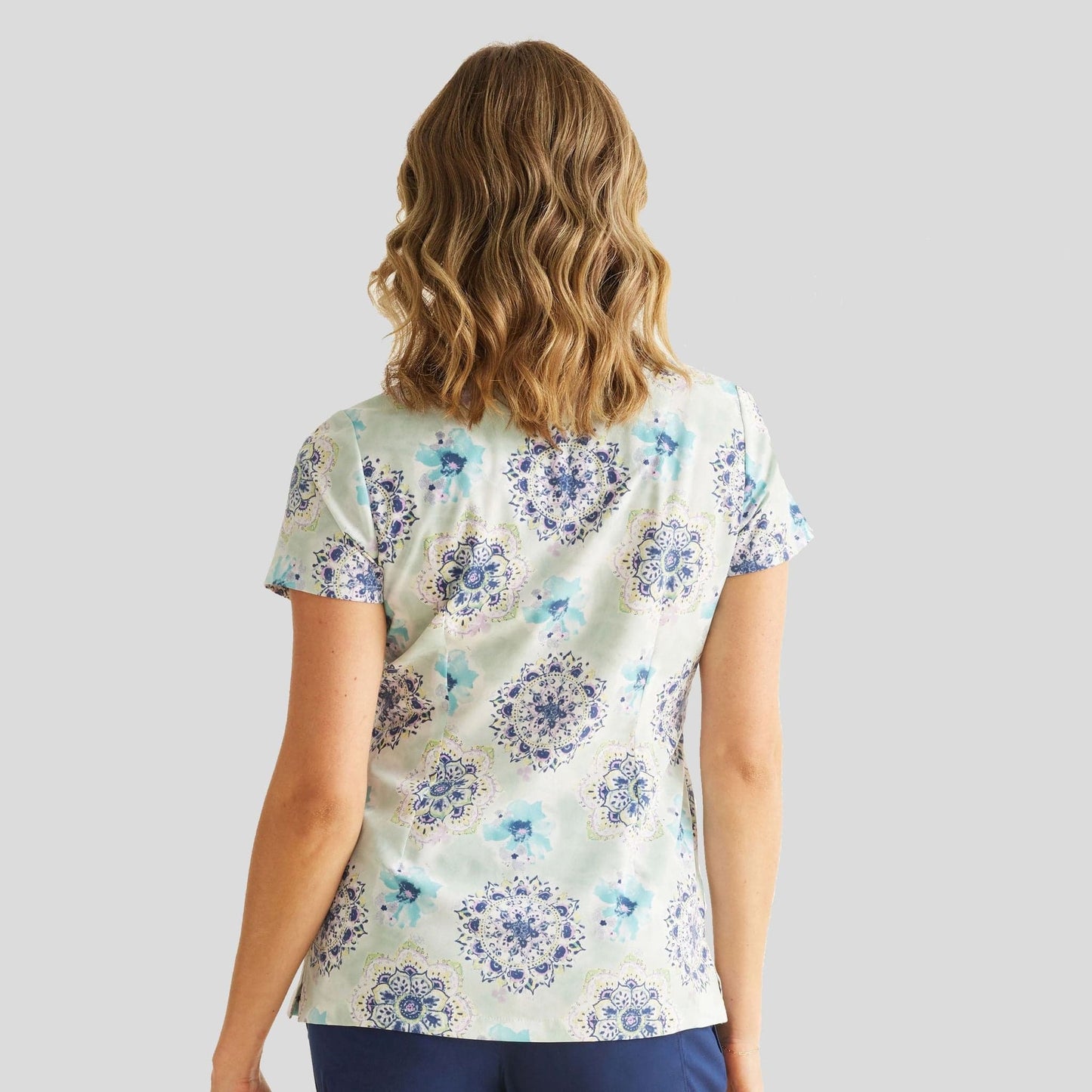 Ivy Water Color Medallion Print Top - Robert's Medical Uniforms