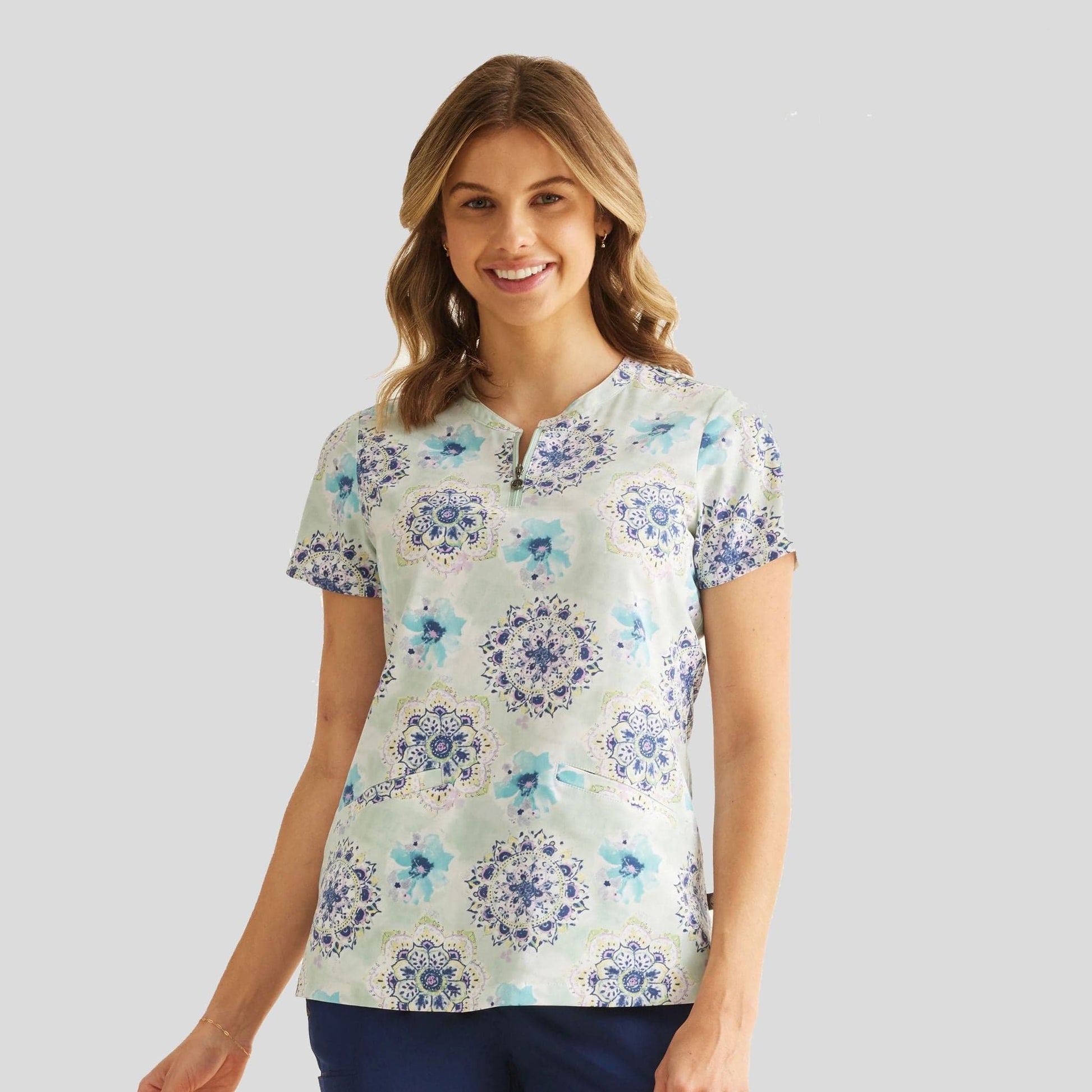 Ivy Water Color Medallion Print Top - Robert's Medical Uniforms