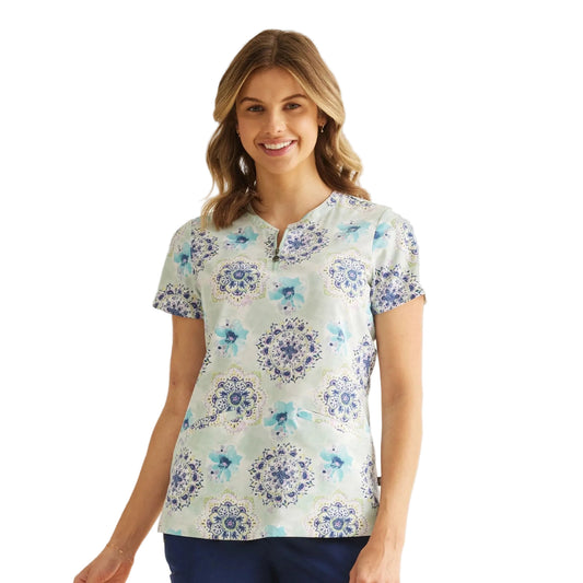 Ivy Water Color Medallion Print Top - Robert's Medical Uniforms