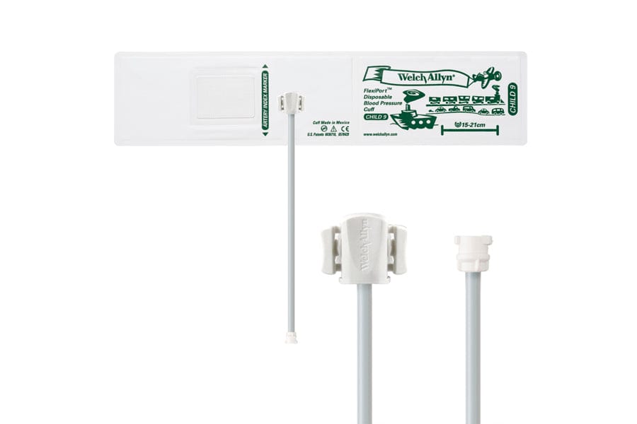 Hillrom - Welch Allyn Soft Disposable FlexiPort Cuff - One-Tube, Locking, Child, Size 9, 15-21 cm