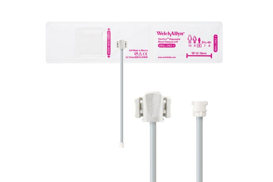 Hillrom - Welch Allyn Soft Disposable FlexiPort Cuff - One-Tube, Locking, Small Child, Size 8, 12-16 cm