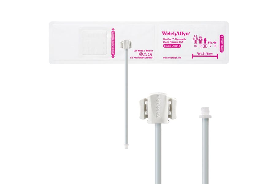Hillrom - Welch Allyn Soft Disposable FlexiPort Cuff - One-Tube, Screw, Small Child, Size 8, 12-16 cm