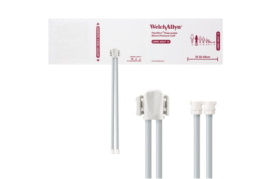 Hillrom - Welch Allyn Soft Disposable FlexiPort Cuff - Two-Tube, Locking, Large Adult, Size 12, 32-43 cm