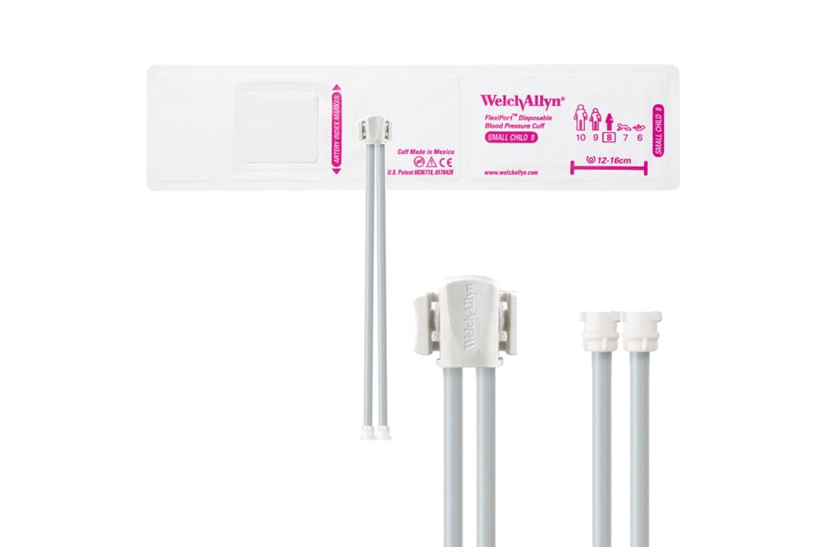 Hillrom - Welch Allyn Soft Disposable FlexiPort Cuff - Two-Tube, Locking, Small Child, Size 8, 12-16 cm