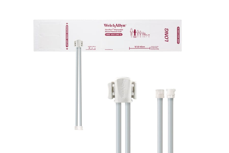 Hillrom - Welch Allyn Soft Disposable FlexiPort Cuff - Two-Tube Male Female Locking Connector (Box 20), Large Adult Long, Size 12L, 32-43 cm