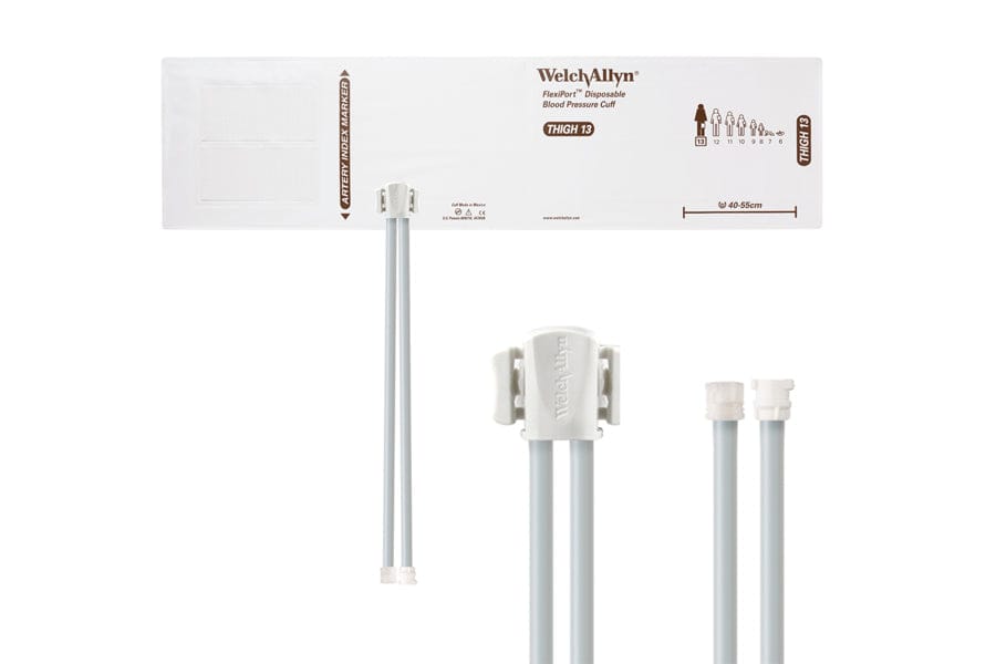 Hillrom - Welch Allyn Soft Disposable FlexiPort Cuff - Two-Tube Male Female Locking Connector (Box 20), Thigh, Size 13, 40-55 cm