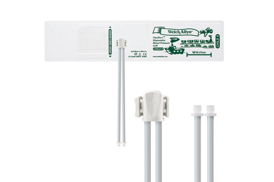 Hillrom - Welch Allyn Soft Disposable FlexiPort Cuff - Two-Tube, Screw, Child, Size 9, 15-21 cm