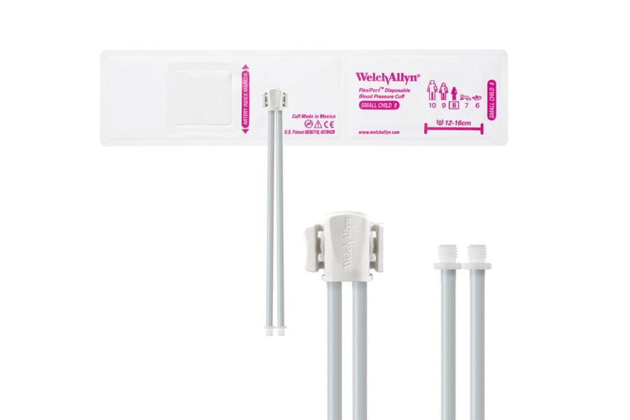 Hillrom - Welch Allyn Soft Disposable FlexiPort Cuff - Two-Tube, Screw, Small Child, Size 8, 12-16 cm