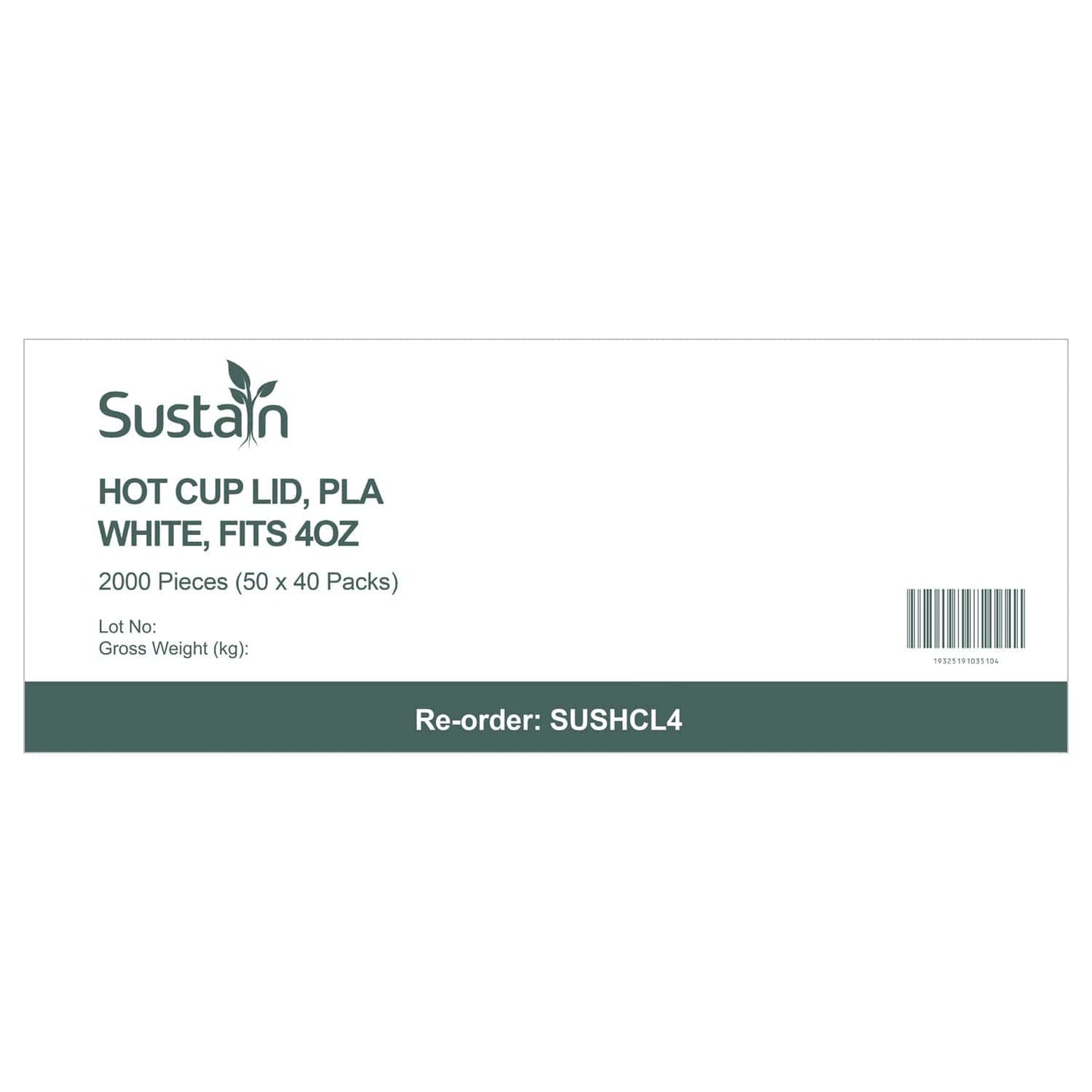Sustain Disposable Cups Hot Cup Lid PLA White 4oz