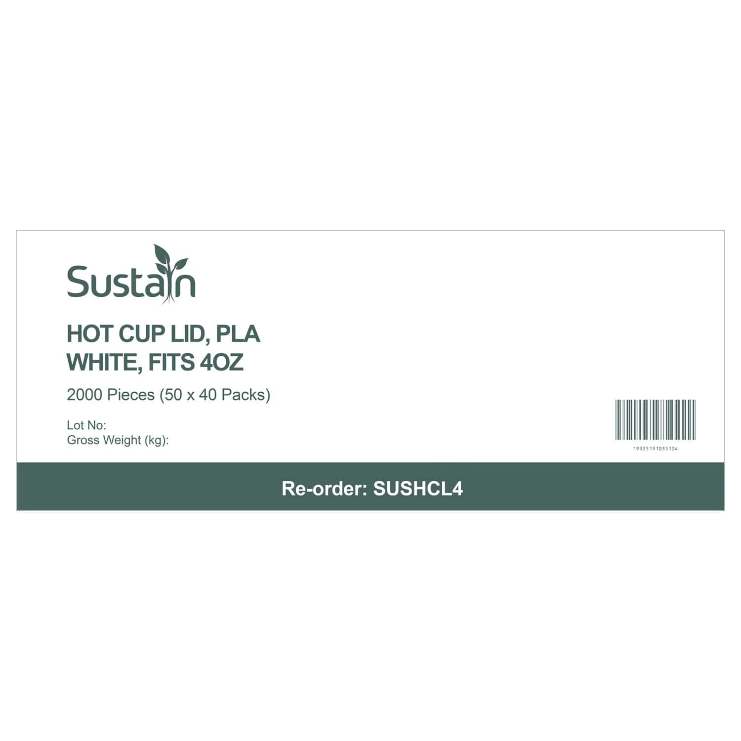 Sustain Disposable Cups Hot Cup Lid PLA White 4oz