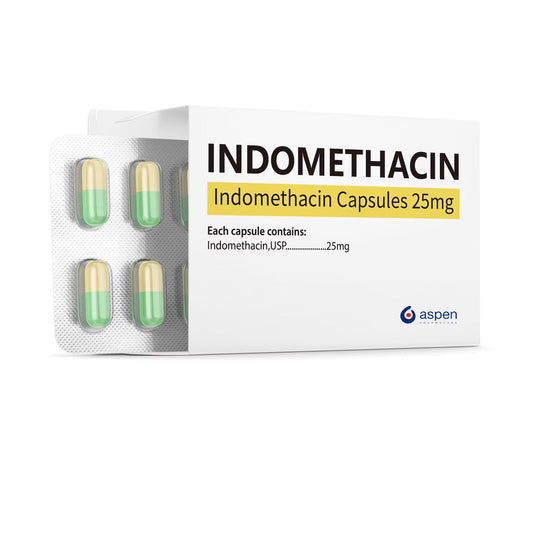 Aspen Pharmacare Anti-Inflammatories Indomethacin 25mg Capsules - Non-Steroidal Anti-Inflammatory Drug (NSAID)