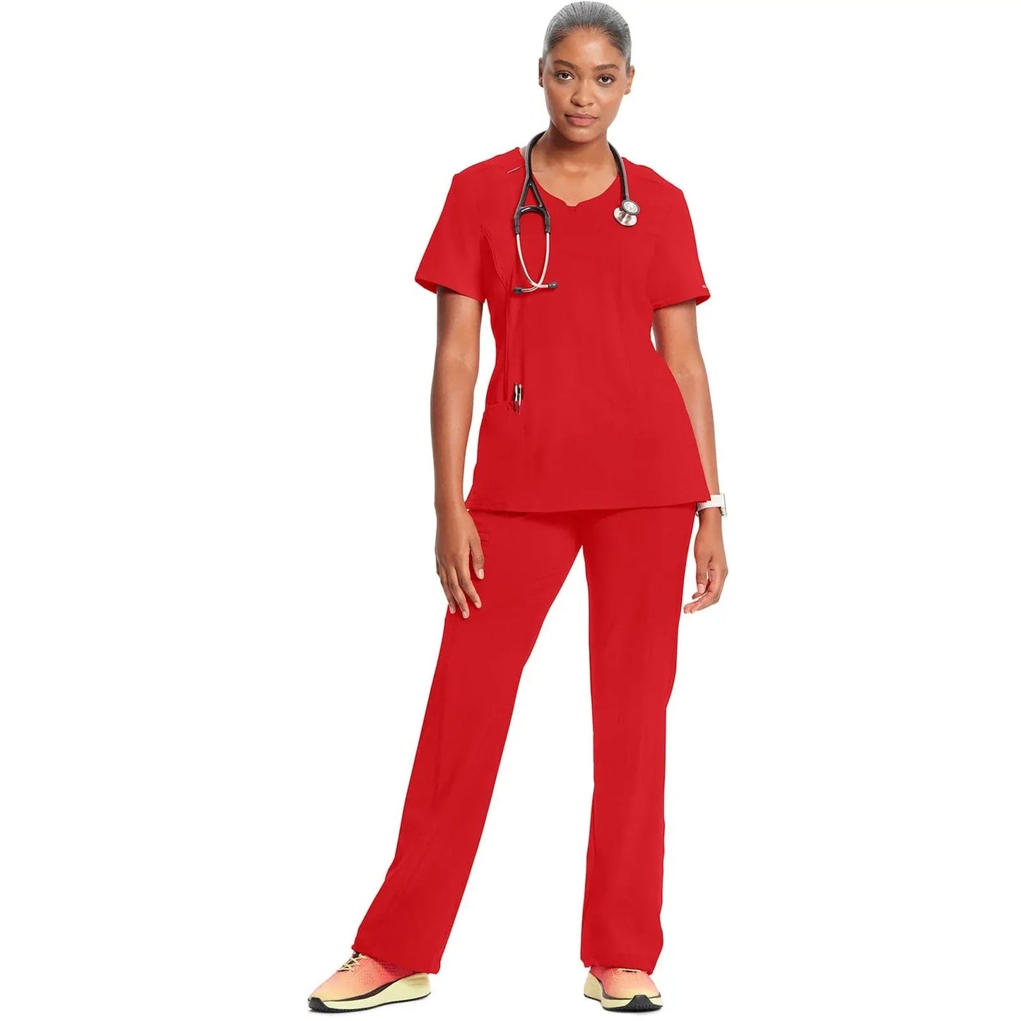 Infinity 2624A Scrubs Top Women's Round Neck Red
