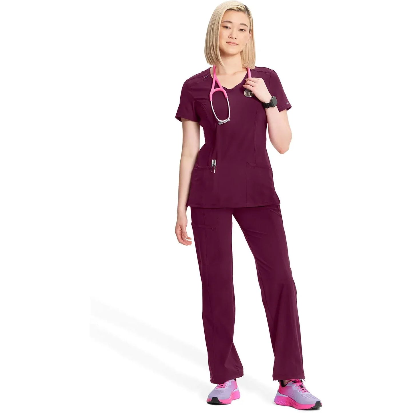 Infinity 2624A Scrubs Top Women's Round Neck Wine