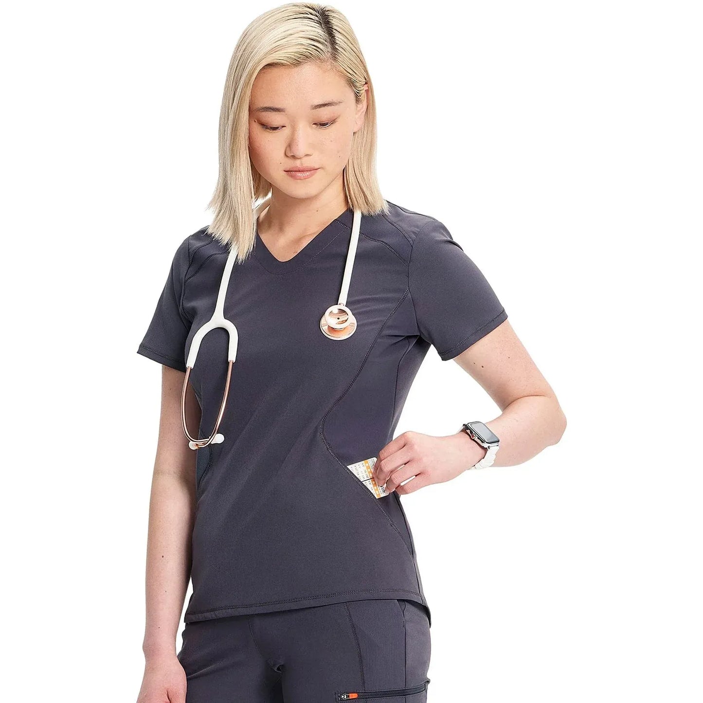 Cherokee Infinity IN620A V-neck Top Women Top Pewter