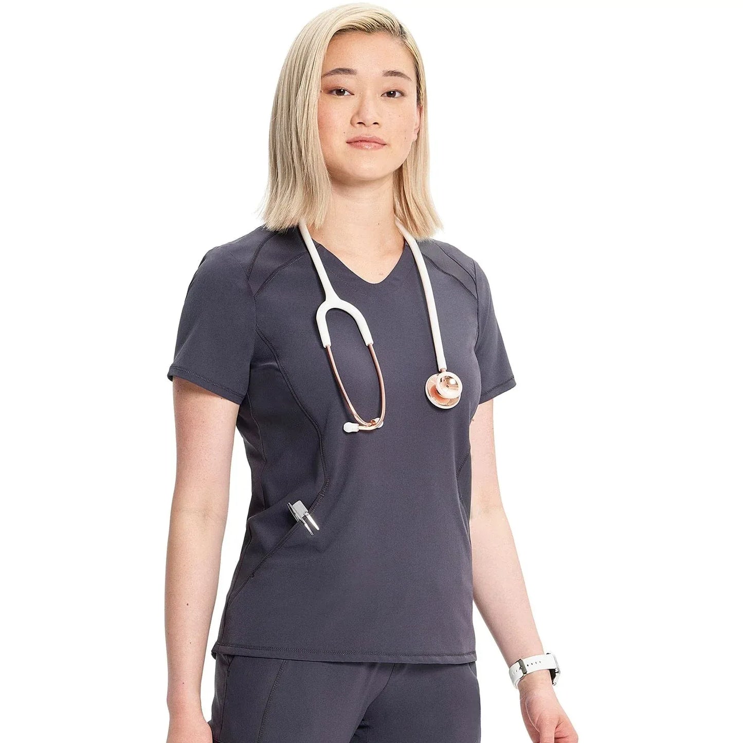 Cherokee Infinity IN620A V-neck Top Women Top Pewter