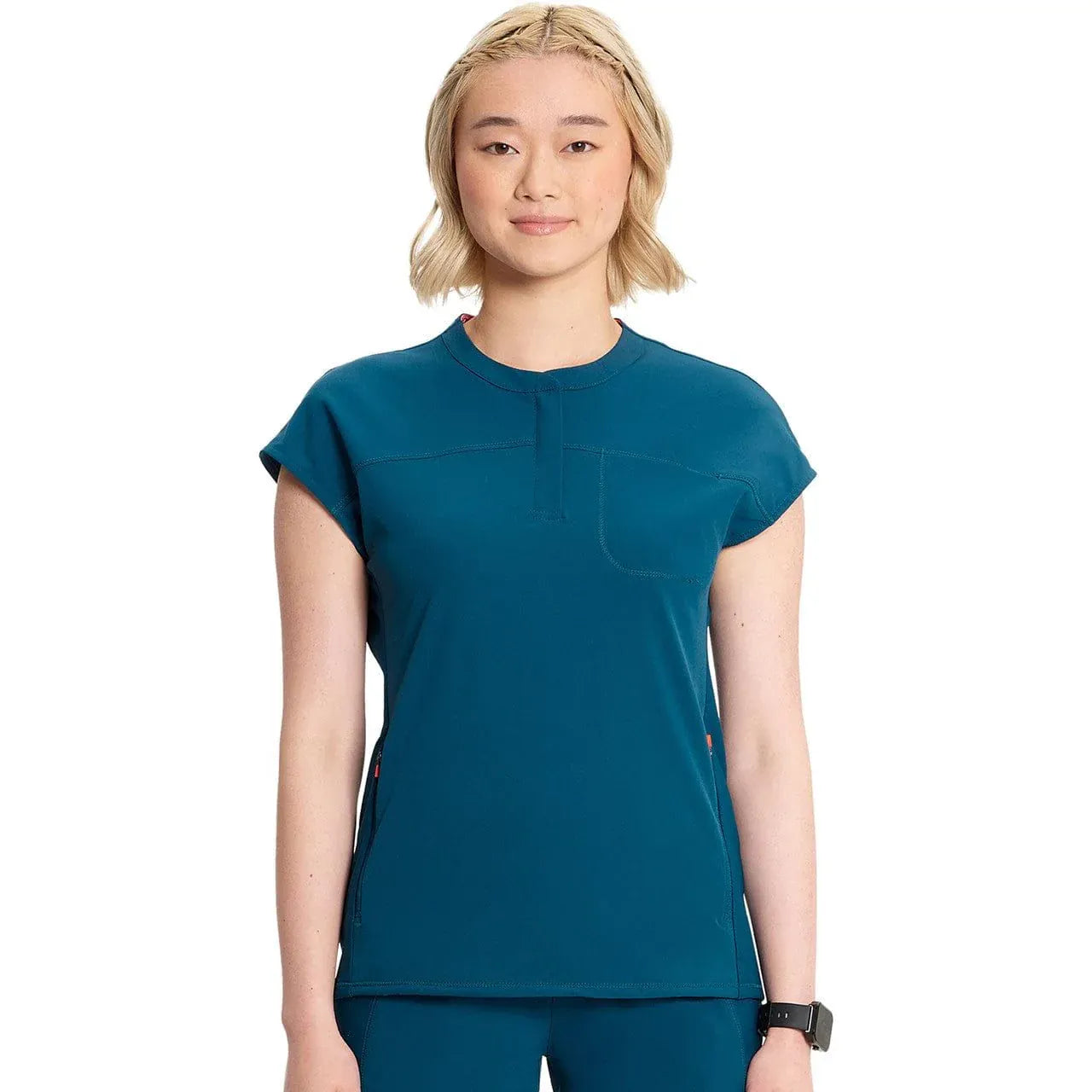 Cherokee Infinity IN622A Henley Top Women Top Caribbean Blue