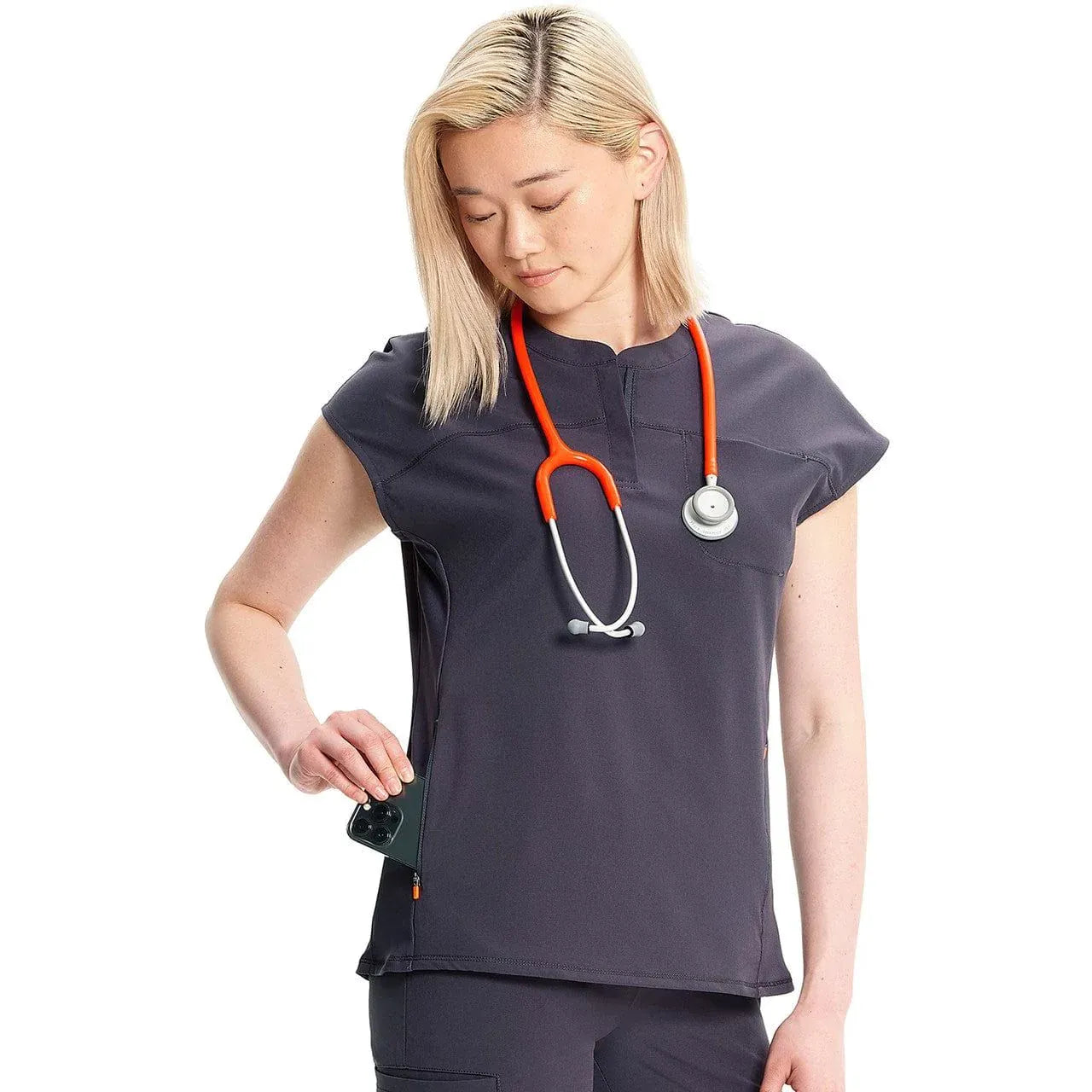 Cherokee Infinity IN622A Henley Top Women Top Pewter