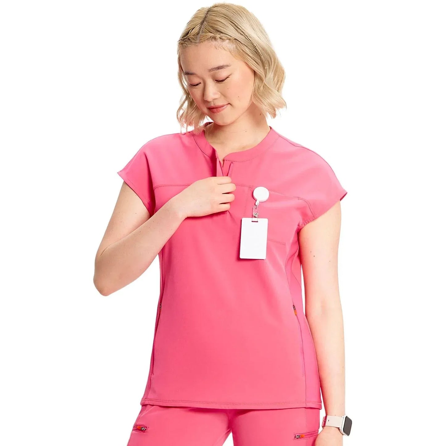 Cherokee Infinity IN622A Henley Top Women Top Power Pink