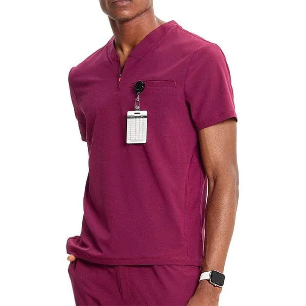 Cherokee Infinity IN702A Mens Partial Zip V-Neck Scrub Top Men Top Wine
