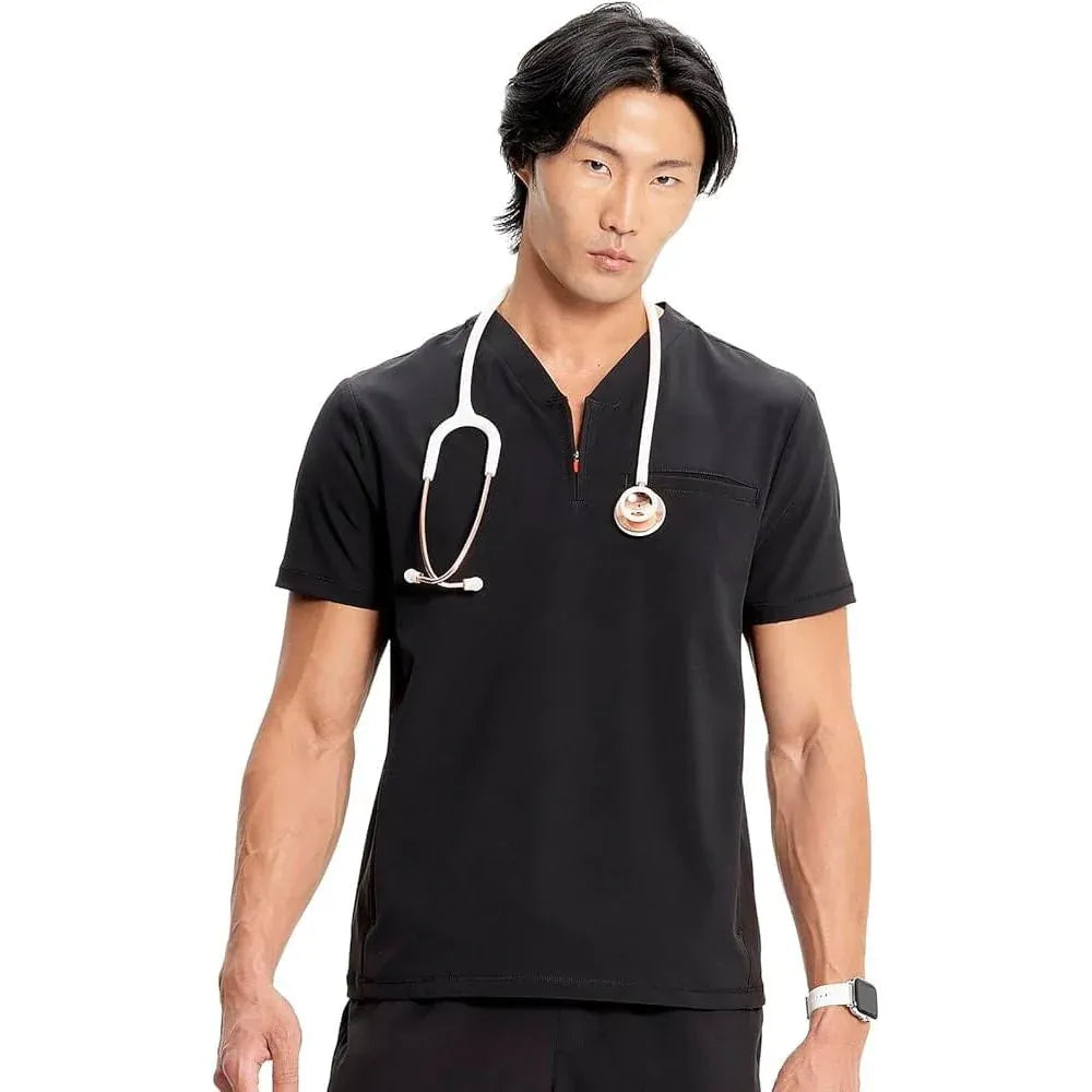 Cherokee Scrub Top Infinity IN702A Mens Partial Zip V-Neck Top Men Top Black