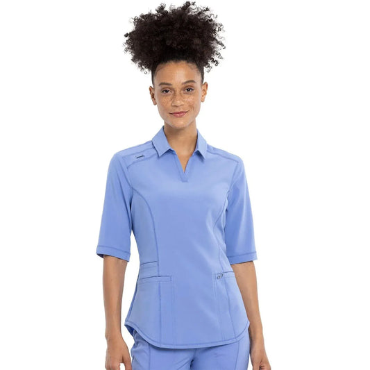 Cherokee Scrubs Top XXS Infinity Scrubs Polo Shirt Ciel Blue