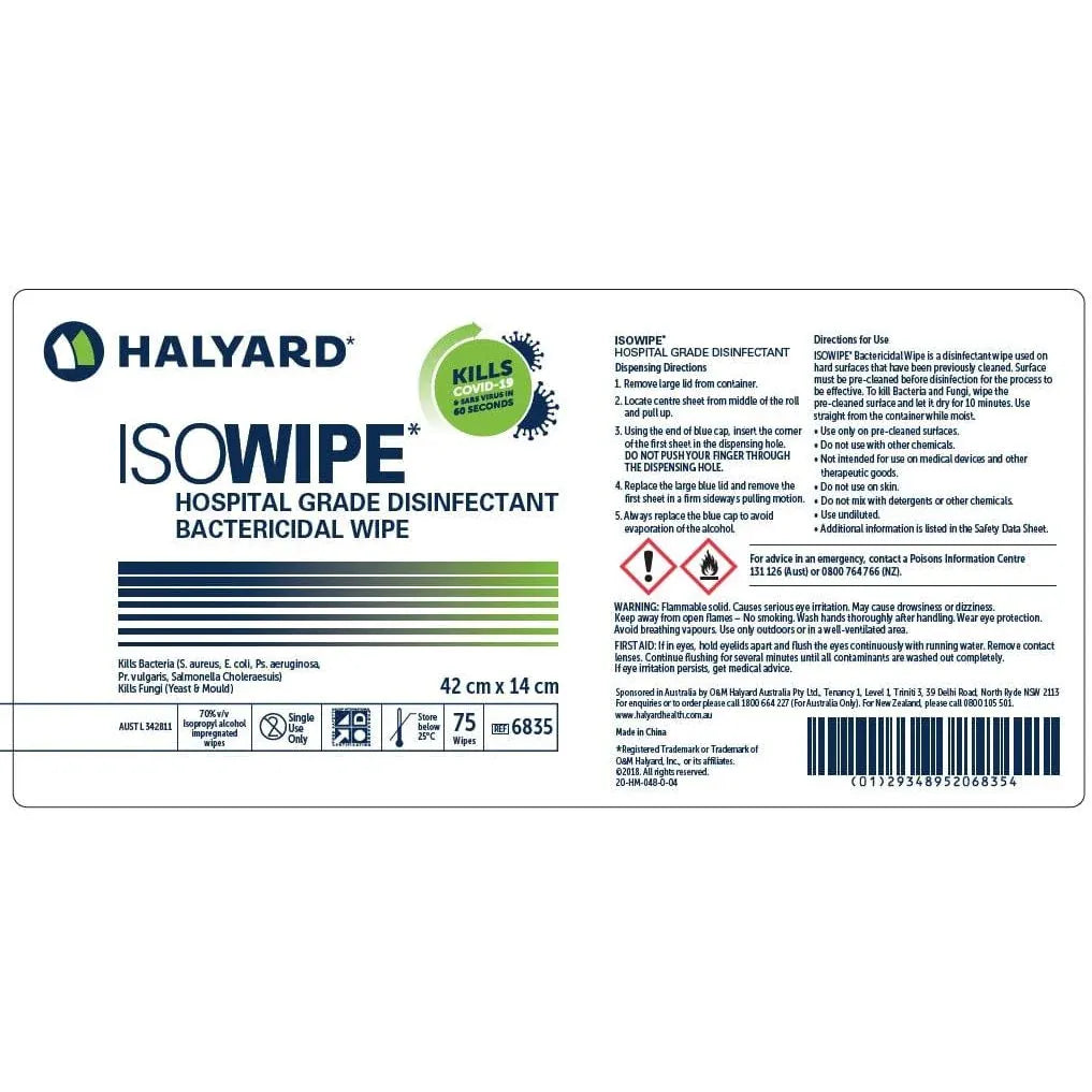 Halyard Surface Wipes ISOWIPE Bactericidal Wipes