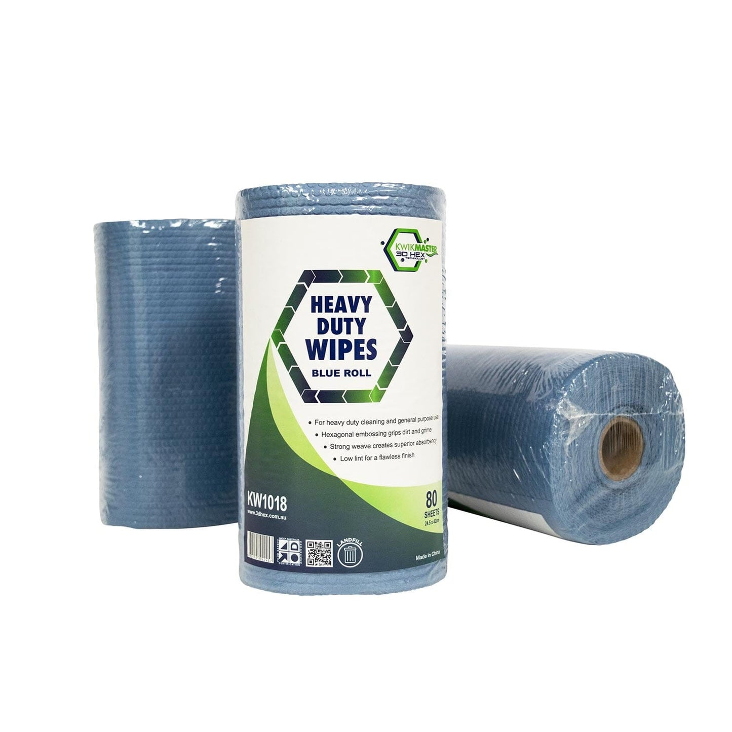 Kwikmaster Cleaning & Washroom Supplies Kwikmaster 3D Hex Wiper Blue Roll