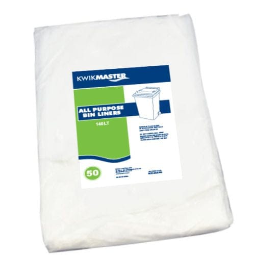Kwikmaster Cleaning & Washroom Supplies Carton of 200 Kwikmaster Bin Liner All Purpose Flat Pack Natural 120 to 140L