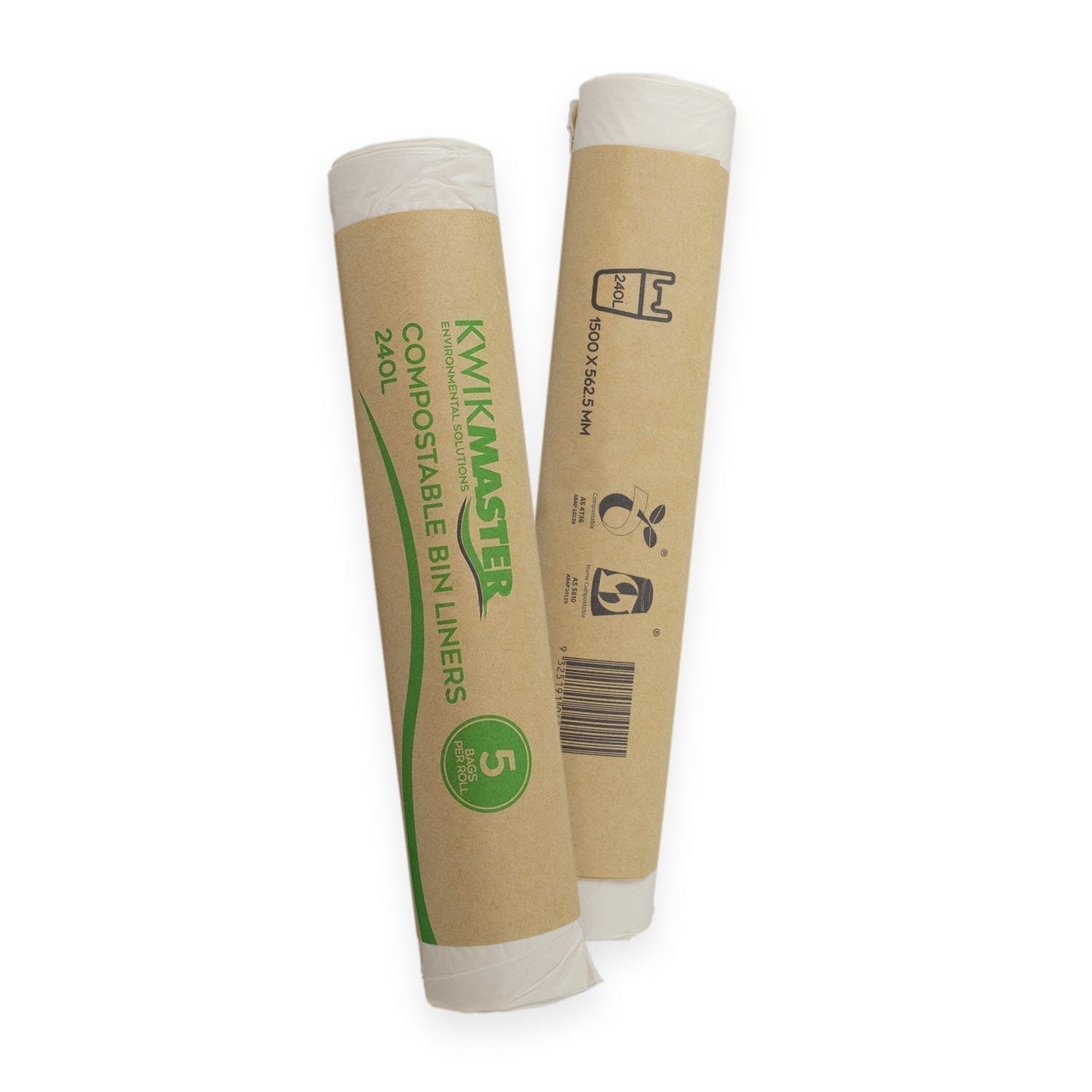 Kwikmaster Cleaning & Washroom Supplies Carton of 120 Kwikmaster Bin Liner Compostable 240L