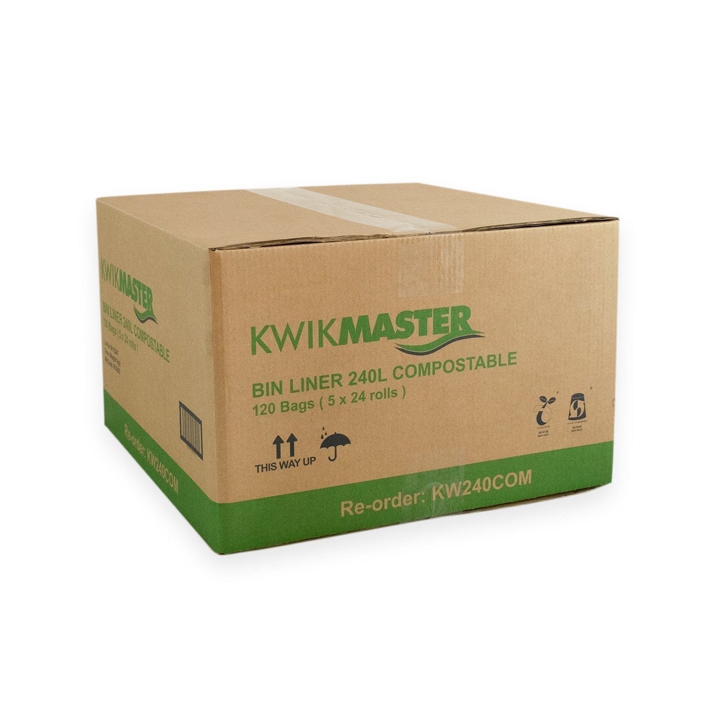 Kwikmaster Cleaning & Washroom Supplies Carton of 120 Kwikmaster Bin Liner Compostable 240L