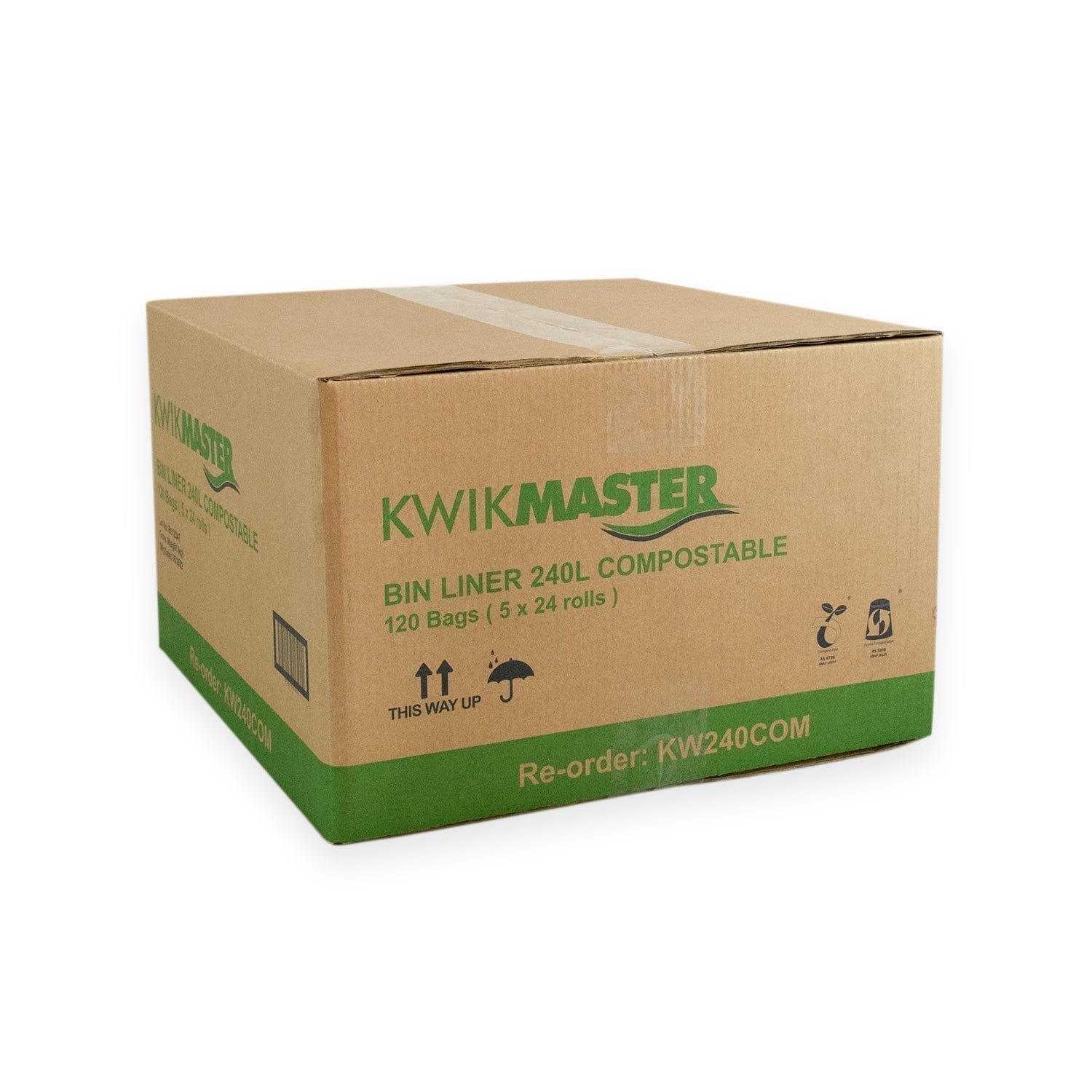 Kwikmaster Cleaning & Washroom Supplies Carton of 120 Kwikmaster Bin Liner Compostable 240L