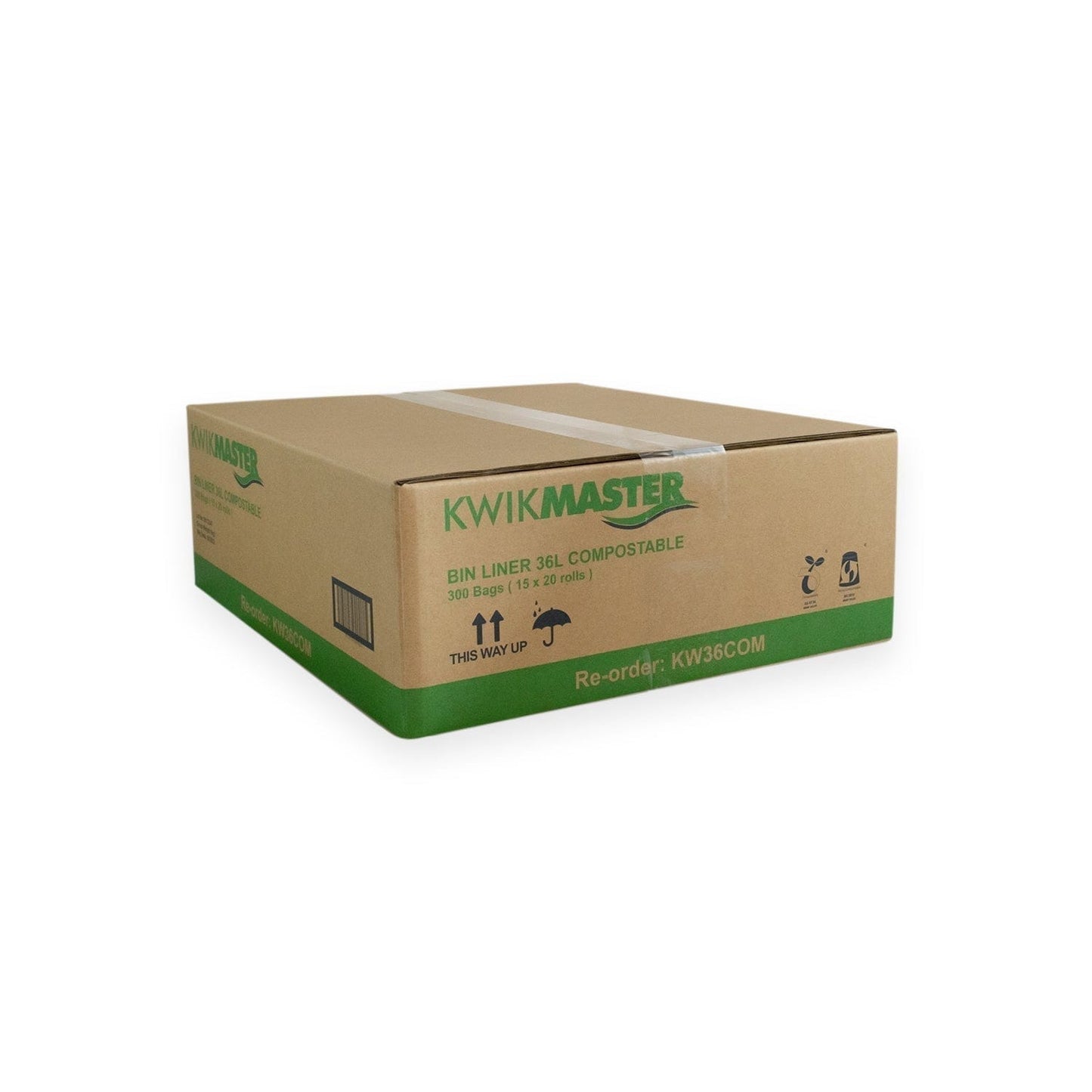Kwikmaster Cleaning & Washroom Supplies Carton of 300 Kwikmaster Bin Liner Compostable 36L
