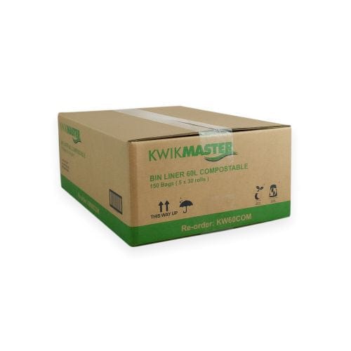 Kwikmaster Cleaning & Washroom Supplies Carton of 150 Kwikmaster Bin Liner Compostable 60L