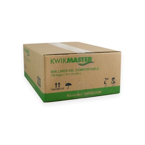 Kwikmaster Cleaning & Washroom Supplies Carton of 120 Kwikmaster Bin Liner Compostable 80L