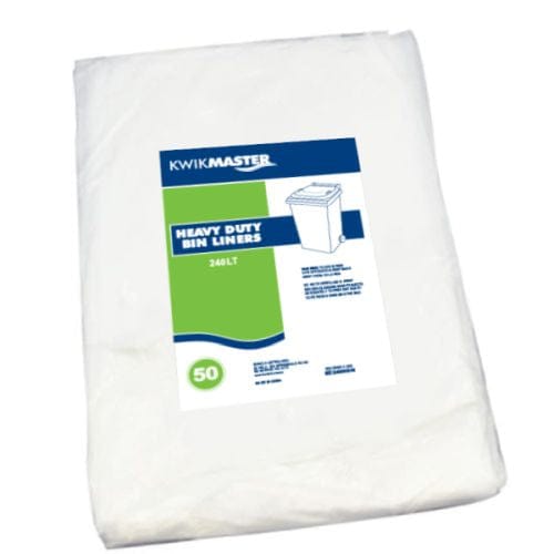 Kwikmaster Cleaning & Washroom Supplies Carton of 100 Kwikmaster Bin Liner Heavy Duty Flat Pack Natural 240L