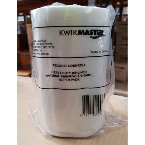 Kwikmaster Cleaning & Washroom Supplies Carton of 500 Kwikmaster Bin Liner Heavy Duty Natural 72L