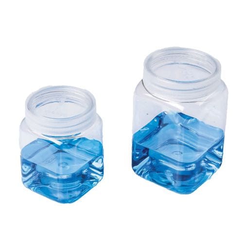 LabServ Container PET Square Wadded Natural Screw Cap Gamma Sterilised Labelled 400ml